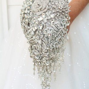 Custom Cascade silver rhinestone wedding bouquet